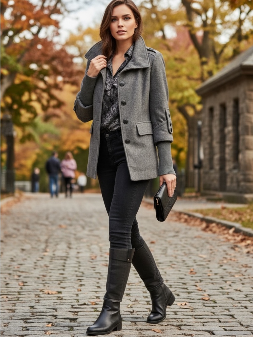 GUESS Asymmetric Peacoat with Thumbhole Ribbed Cuffs Grey Size XS